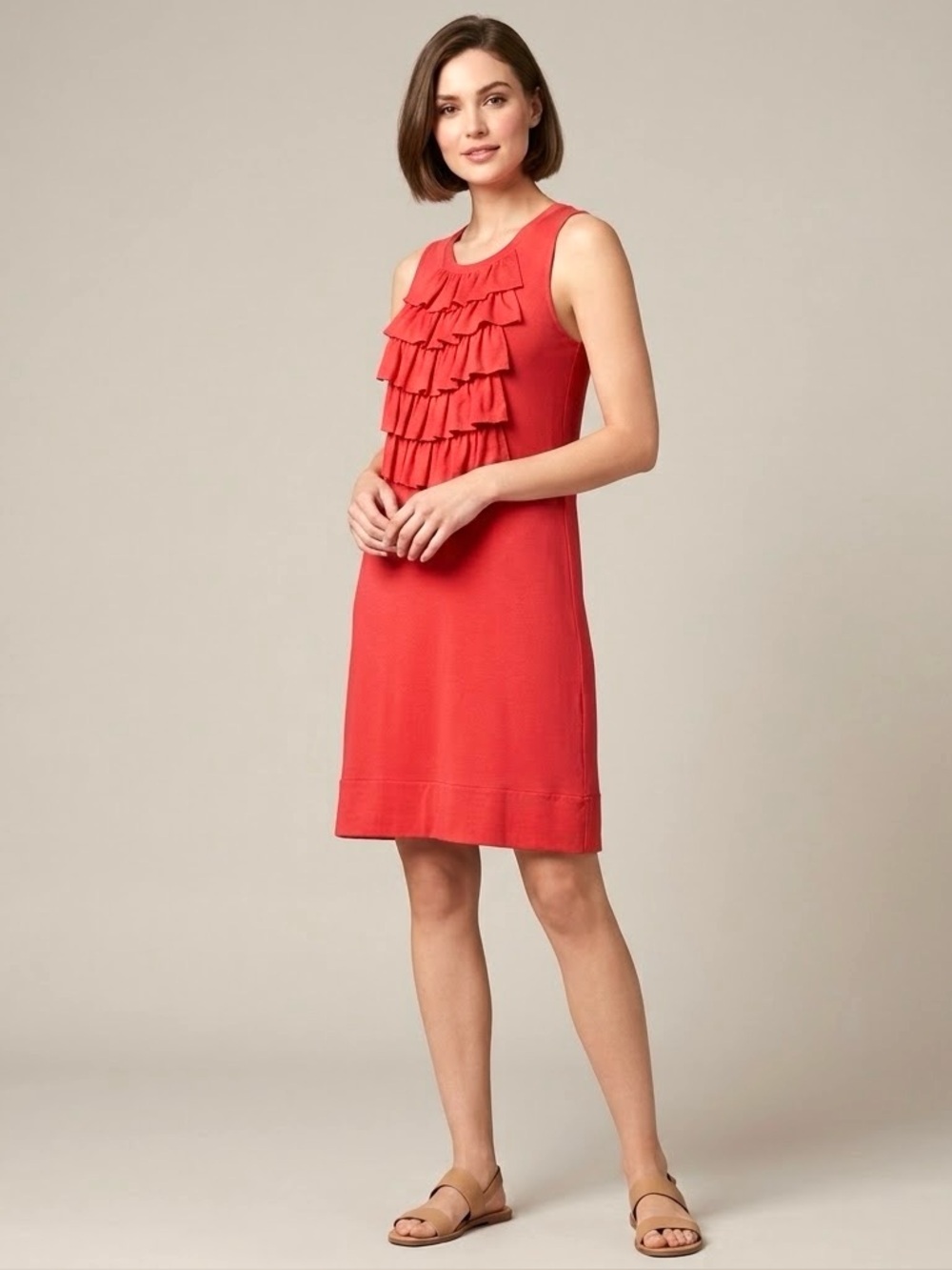 Banana Republic Red Orange Knit Cotton Ruffle Dress - Size M